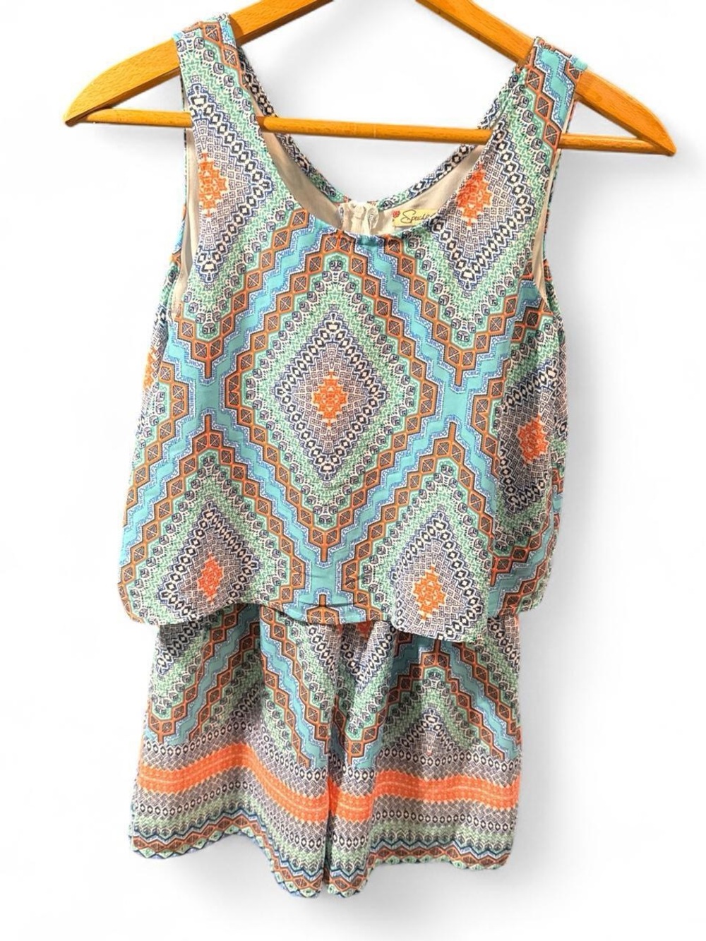 Speechless Multicolor Romper with Blue and Orange Paisley Print